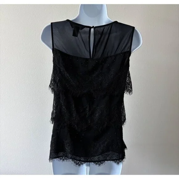 WHBM Top 10 Black Lace Mesh Beaded Sleeveless Whimsigoth Dark Fairycore Romantic - Picture 9 of 13